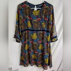 Zara L Mini Open Back 3/4 Sleeve Dress Floral Lined